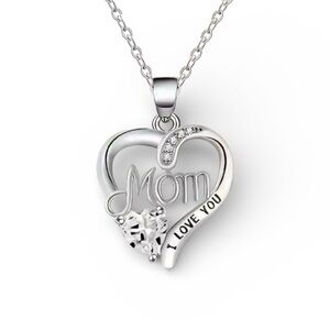 Silver Heart 'Mom' Pendant Necklace for Mother’s Day